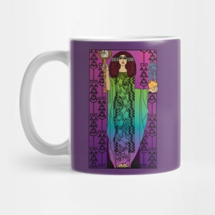 Art Nouveau Lady 3 (green on purple) Mug